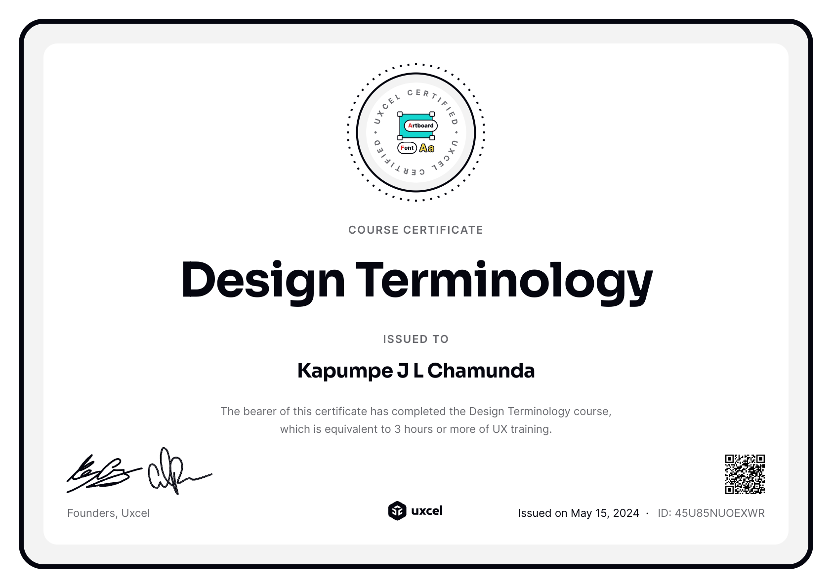 Kapumpe J L Chamunda's certificate